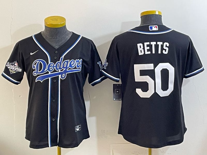 Youth Nike 2026 Los Angeles Dodgers #50 Betts Black Game MLB Jersey 02
